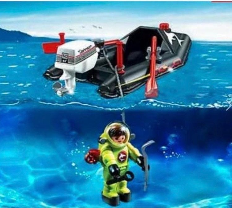 Playmobil 4910 Duiker met bootje zodiac, Gebruikt, Complete set, Ophalen of Verzenden, Boot/Schip