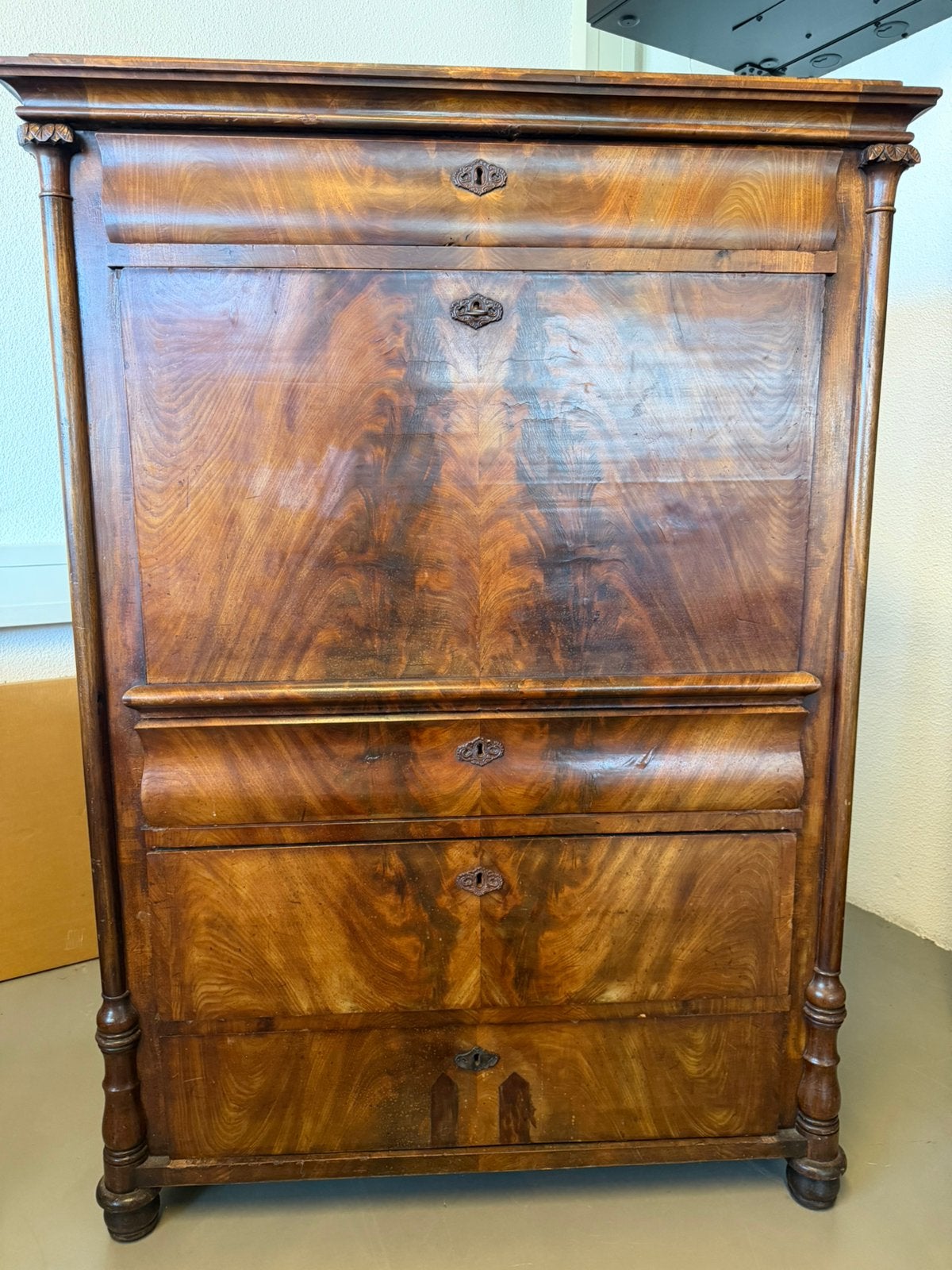 Antieke mahonie secretaire ca. 1850 klepkast schrijfkast, Ophalen