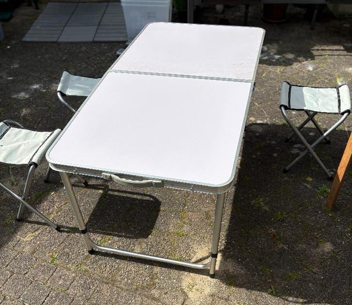 Opvouwbare campingtafel met 4 krukjes, Caravans en Kamperen, Kampeermeubelen, Ophalen, Nieuw, Campingtafel