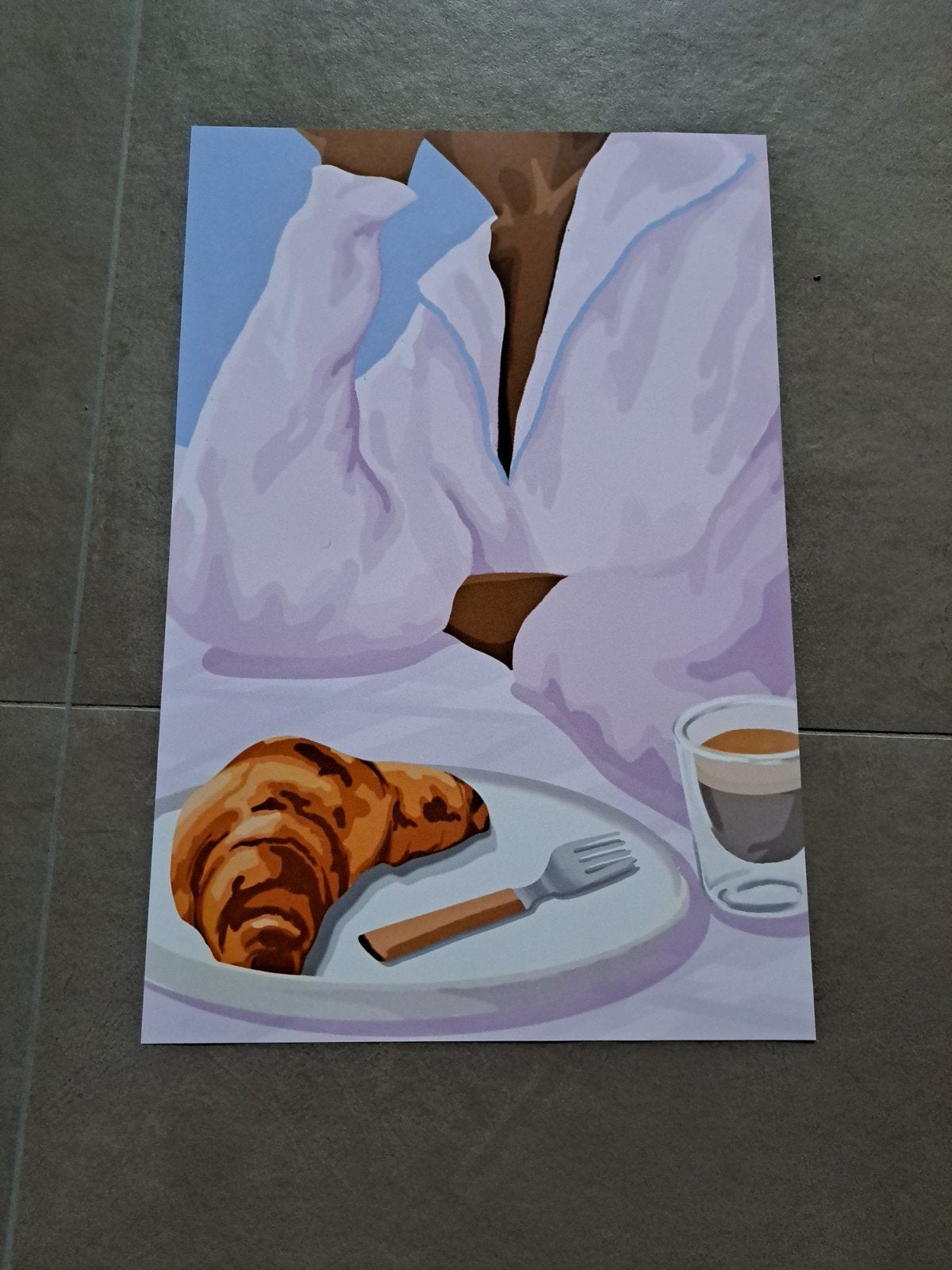 Modern schilderij: Ontbijt met croissant en koffie, Ophalen of Verzenden