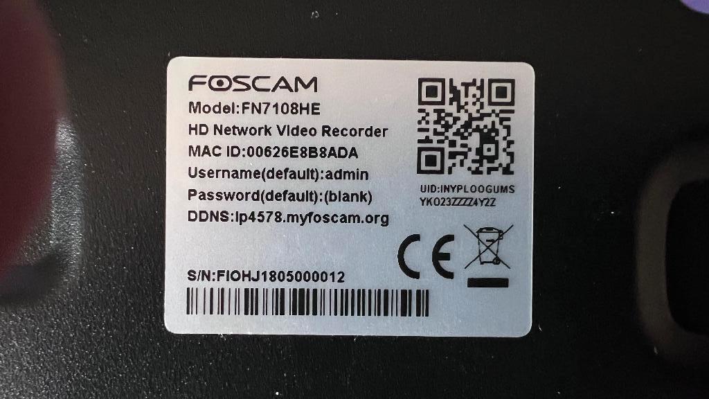 Foscam FN7108HE 8-kanaals HD Netwerk Video Recorder 3TB, Ophalen of Verzenden, Gebruikt
