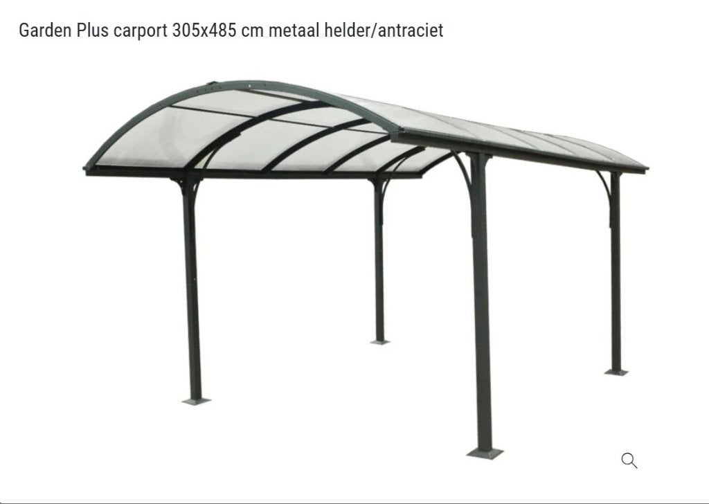 Garden Plus Carport 305x485 cm metaal helder/antraciet, Ophalen, Nieuw, Carport