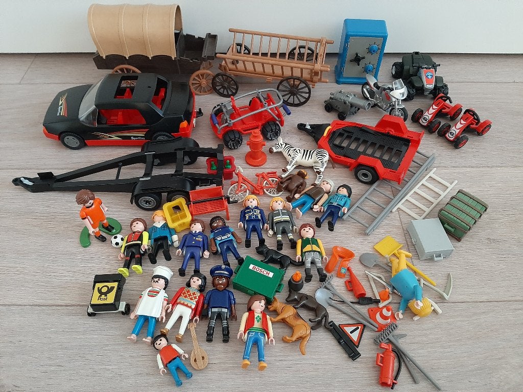 Partij Playmobil met o.a. opleggers auto, Ophalen, Gebruikt