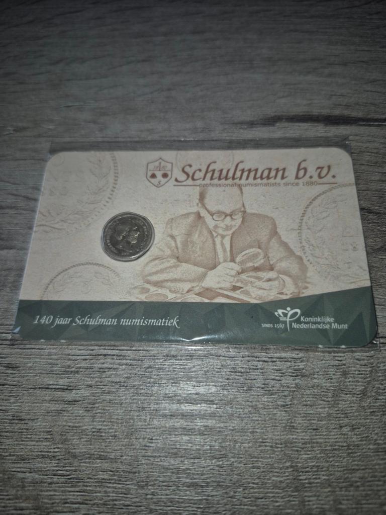 Schulman zilveren vijf cent in coincard 1855, Ophalen of Verzenden, Nederland, Munten