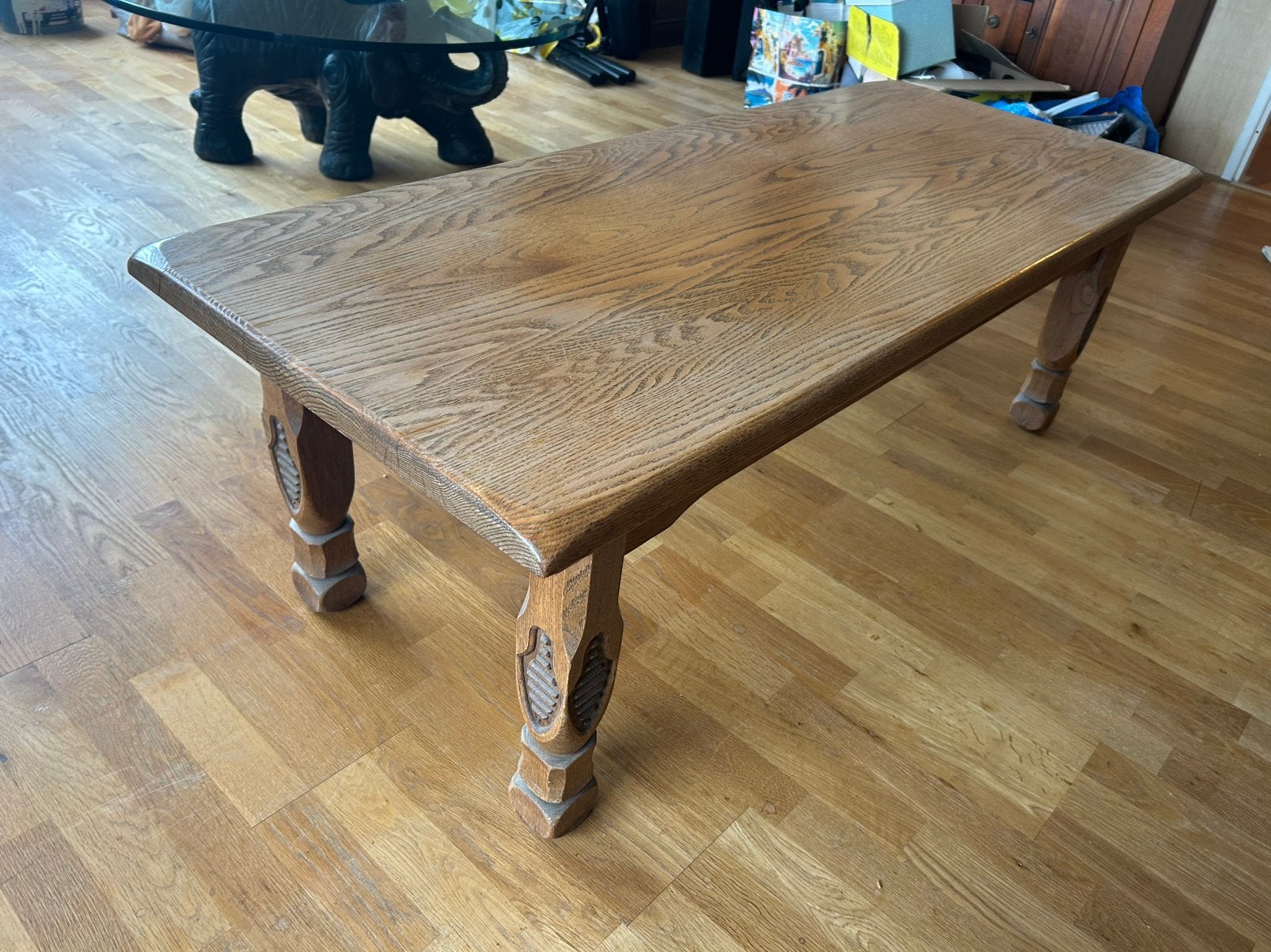 Massief eikenhouten salontafel, Ophalen, 100 tot 150 cm, 50 tot 100 cm, Zo goed als nieuw