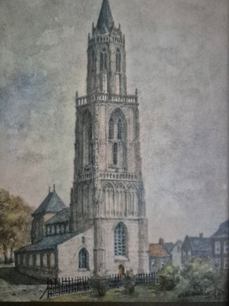 N.H.ST.JANSKERK MAASTRICHT 14 EEUW, Ingelijst, Ophalen of Verzenden, Overige onderwerpen, Lithografie