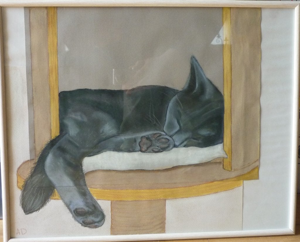 Pastelkrijttekening kat, Antiek en Kunst, Ophalen, Realistisch, Dieren, Papier