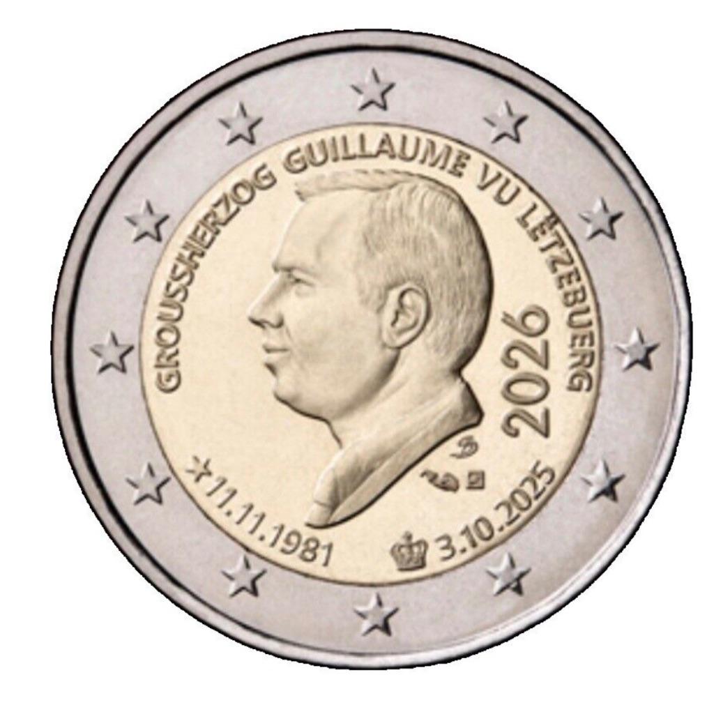 2 euro Luxemburg “Troonbestijging Guillaume’’ UNC 2026, Verzenden, Luxemburg, 2 euro, Losse munt