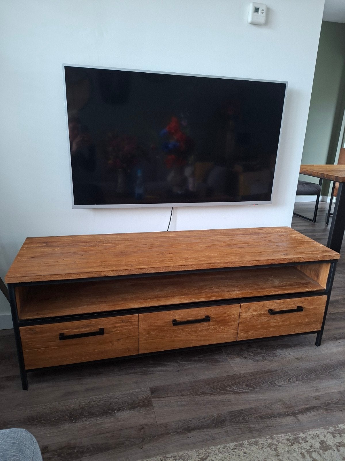 Romaro Pronto TV-meubel, eettafel en 4 stoelen rough teak, Huis en Inrichting, Tafels | Eettafels, Teakhout, Zo goed als nieuw
