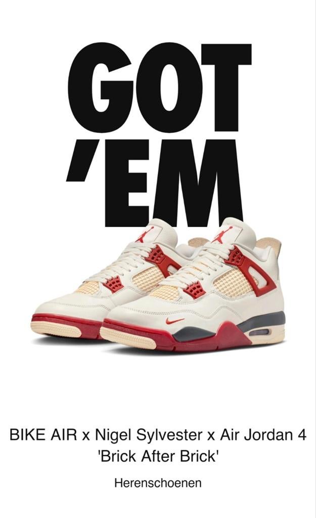 BIKE AIR x Nigel Sylvester x Air Jordan 4 'Brick After Brick, Overige kleuren, Nike Jordan, Nieuw, Ophalen of Verzenden