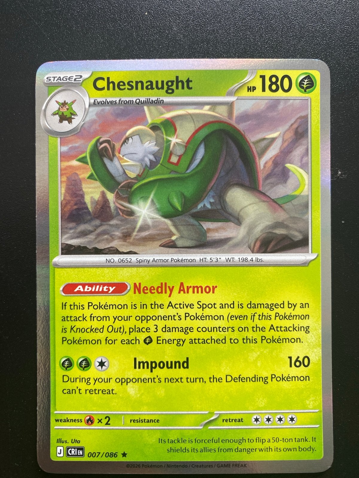 Chesnaught 007/086 Rare Holo Pokémon Chaos Rising Packfresh, Ophalen of Verzenden, Zo goed als nieuw, Losse kaart, Foil