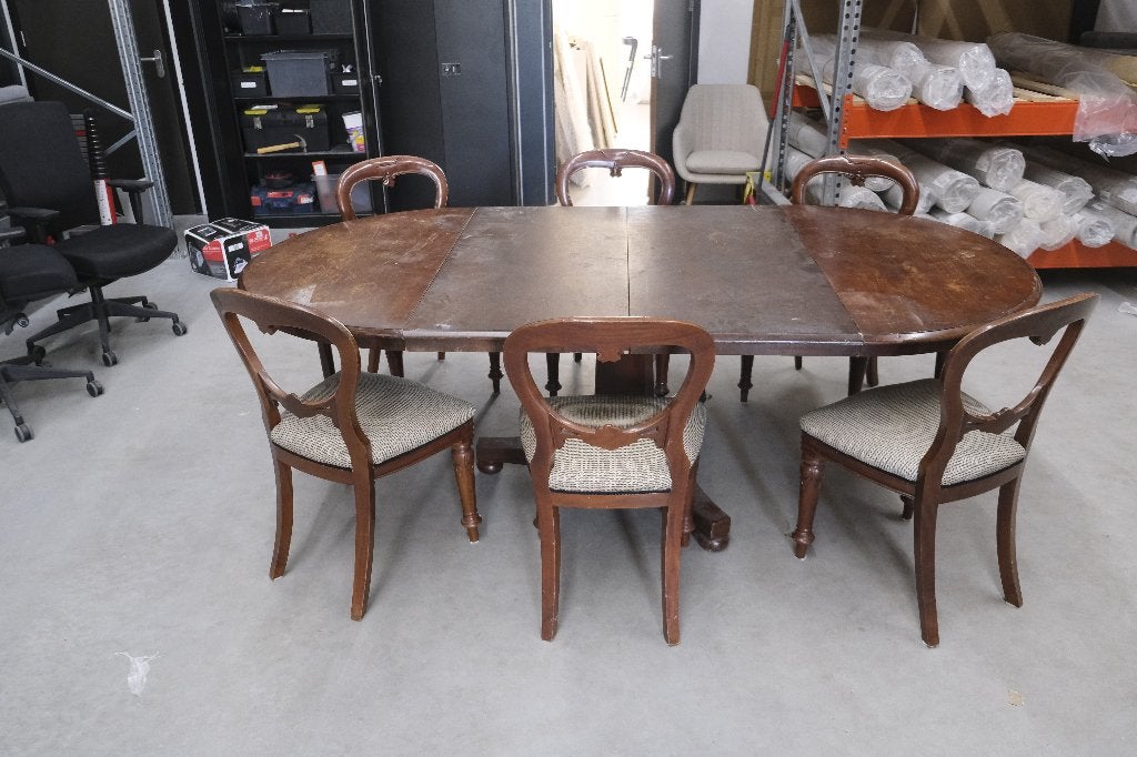 Klassieke uitschuifbare eettafel met 6 stoelen – tot 232 cm, Huis en Inrichting, Tafels | Eettafels, Ophalen, Gebruikt, 100 tot 150 cm