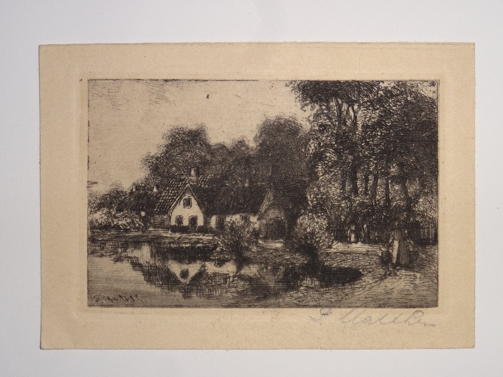 ets huis aan meer Noord of Zuid-Holland, P. Matthes, Antiek en Kunst, Landschap, Origineel, 1900 - 1949, Verzenden