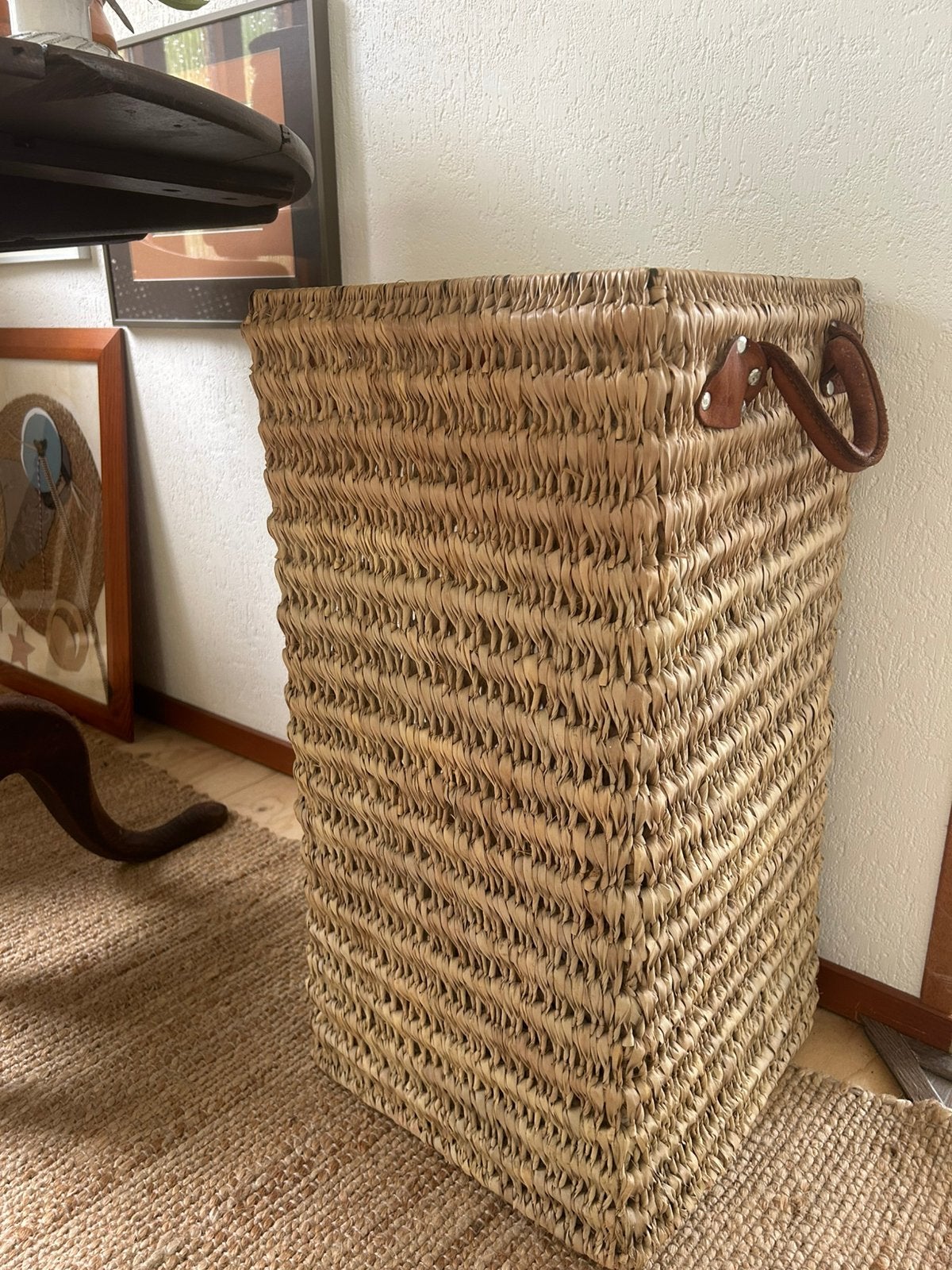 Mand met leren handgreep 61 hg 31/31 br, Ophalen, Zo goed als nieuw, Rechthoekig, Riet