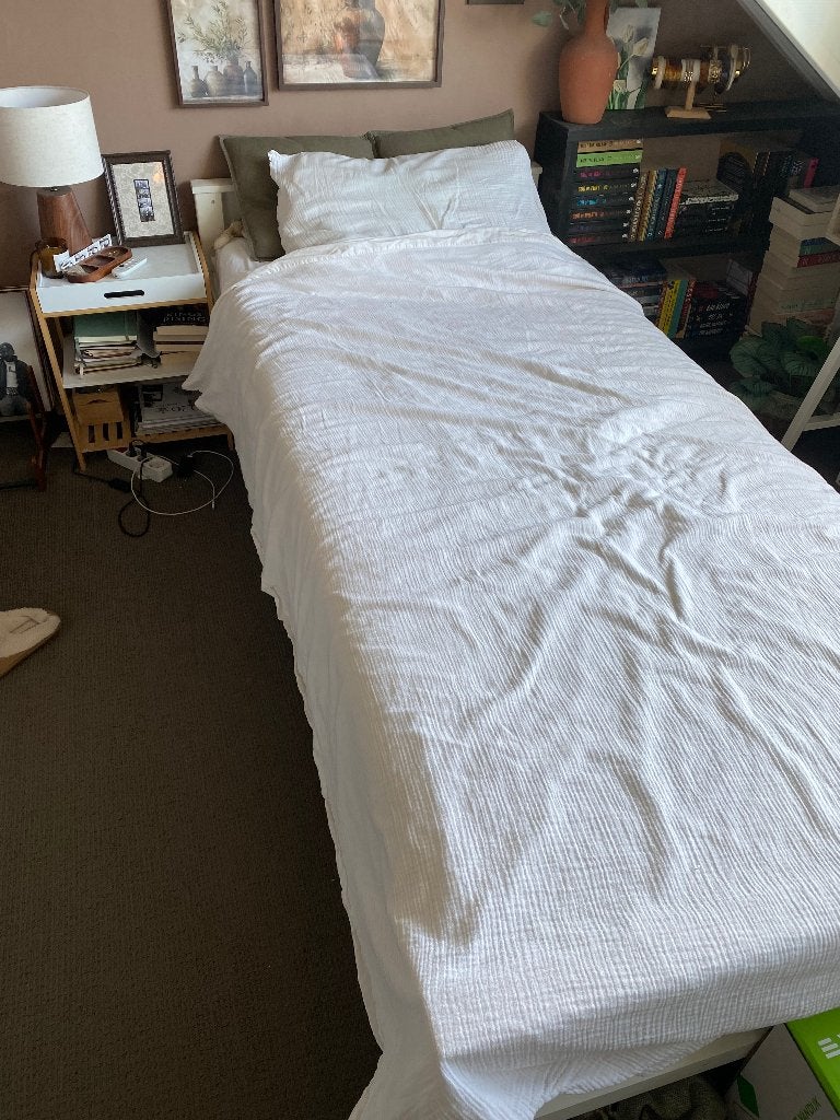 Mooi houten bed, Ophalen, 90 cm, Eenpersoons, Zo goed als nieuw