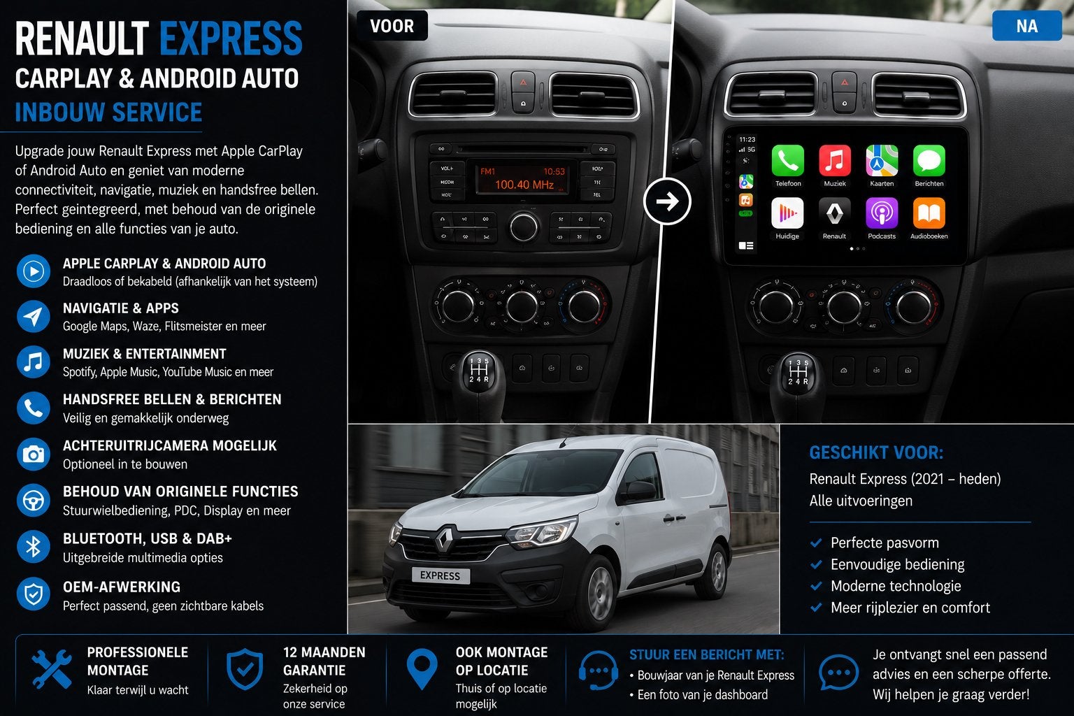 Renault Express CarPlay & Android Auto Inbouw, Ophalen, Nieuw