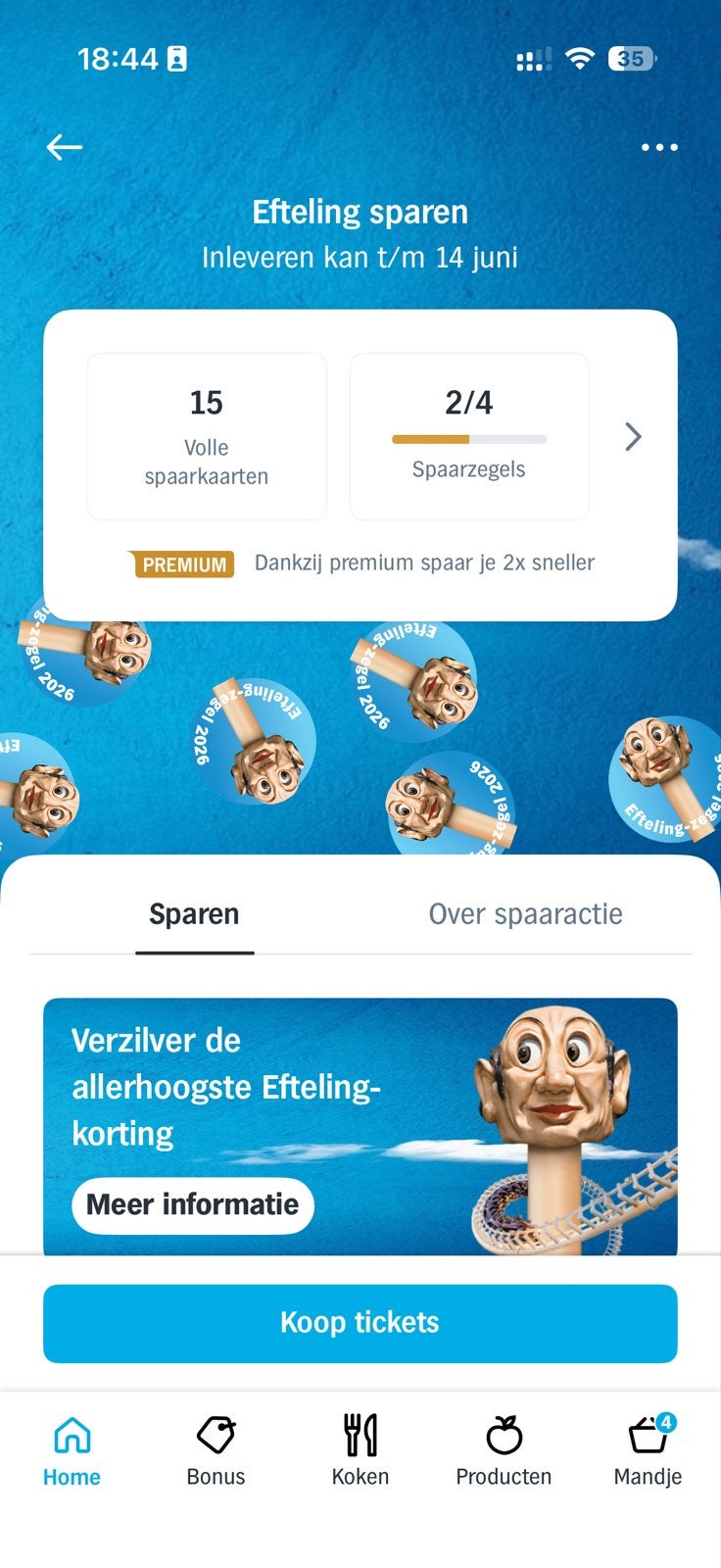 Efteling spaarzegels - 15 volle spaarkaarten, Ophalen, Winkel, Super of Benzinepomp, Volle spaarkaart