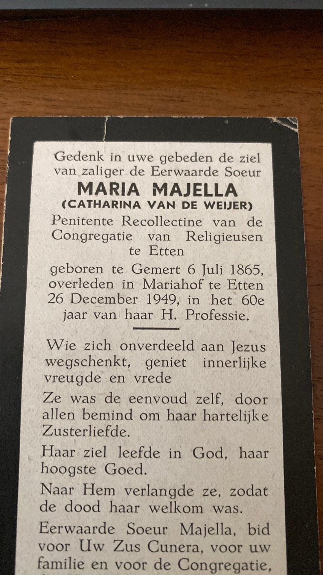 Zr C van de Weijer 1865 Gemert 1949 Etten Mariahof, Ophalen of Verzenden