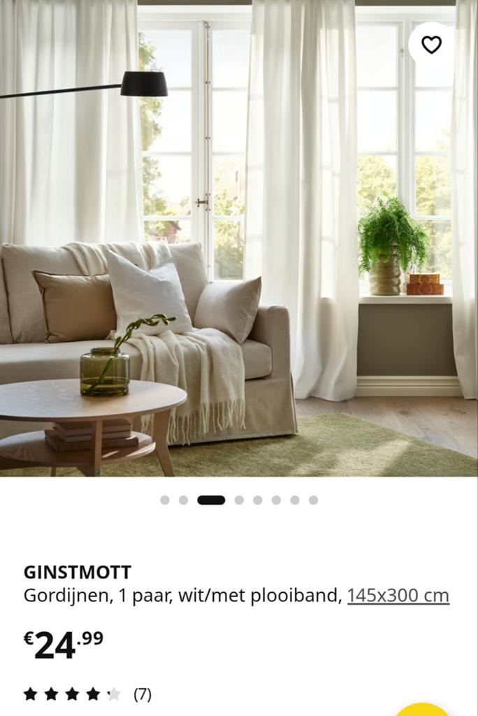 IKEA GINSTMOTT Gordijnen wit (2 stuks, 145x300 cm), Huis en Inrichting, Stoffering | Gordijnen en Lamellen, 100 tot 150 cm, 200 cm of meer