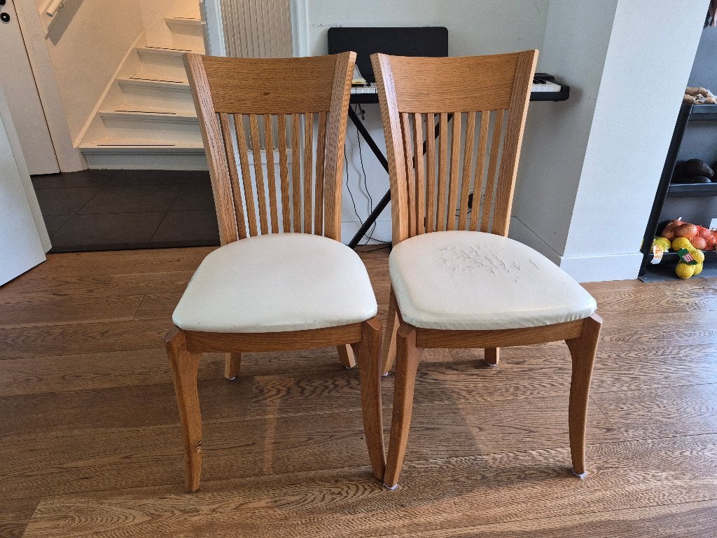 6 oak dining chairs, Gebruikt, Wit, Ophalen of Verzenden, Vijf, Zes of meer stoelen