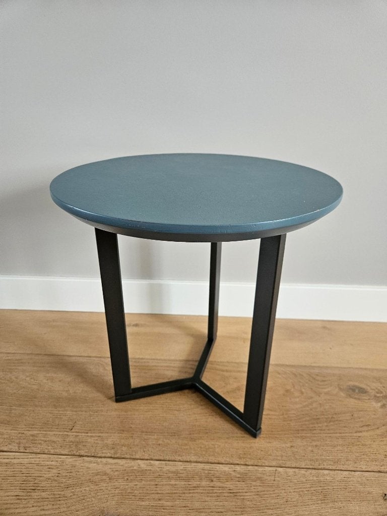 2 blauwe salontafeltjes/bijzettafels van Coco Maison, Huis en Inrichting, Tafels | Bijzettafels, Minder dan 55 cm, Gebruikt, Rond