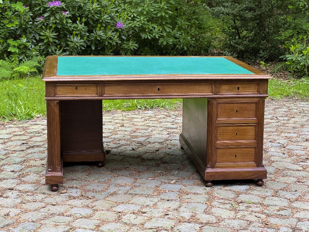 Partnerdesk 160x120 mahonie+eiken. 15 laden. Engels., Ophalen, 160 cm, Gebruikt, 120 cm