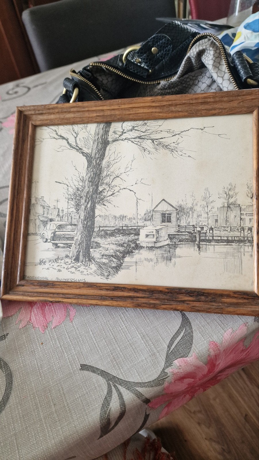 Ingelijste pentekening: Stadskanaal - Buinersluis, Antiek en Kunst, Kunst | Tekeningen en Foto's, Ophalen of Verzenden