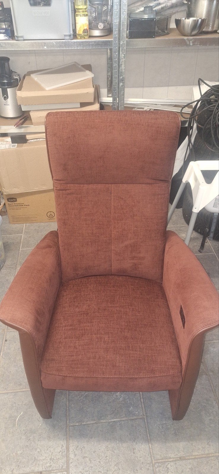 Prominent Staopstoel/Relaxfauteuil met verwarming, Huis en Inrichting, Fauteuils, Gebruikt, Leer, Stof, 75 tot 100 cm, 75 tot 100 cm