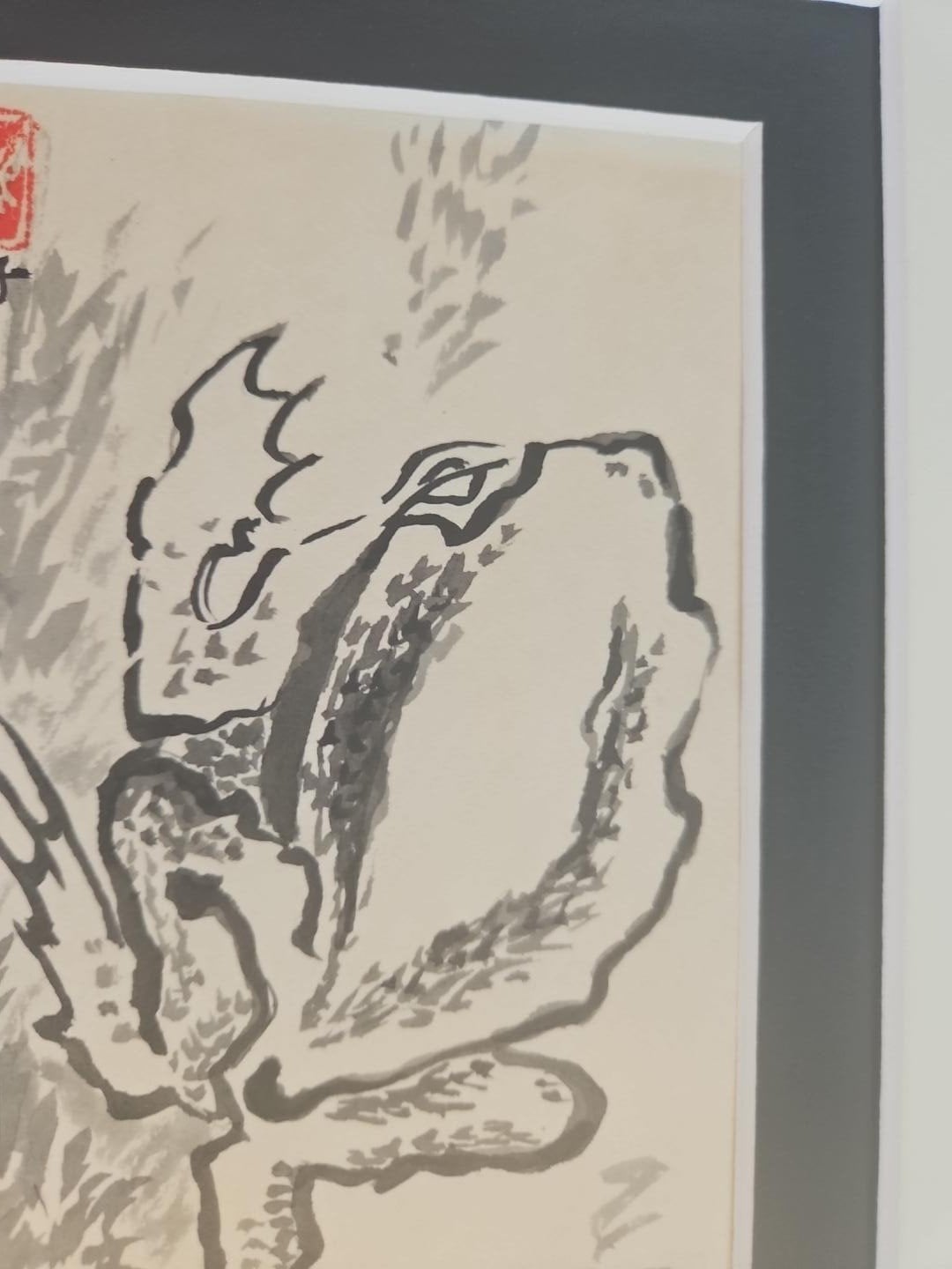 Ingelijste Chinese inkttekening van een kikker, Ophalen of Verzenden