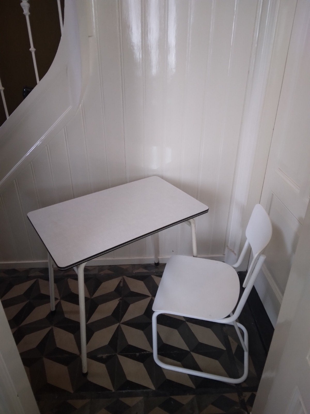 Vintage Jaren 50/60 Brabantia stijl eettafel met 2 buisstoel, Gebruikt, 50 tot 100 cm, Tot twee personen, 50 tot 100 cm