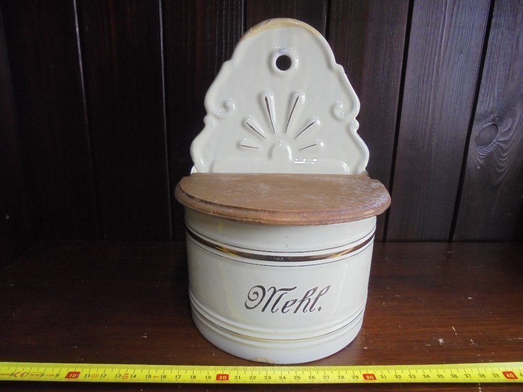 creme emaille mehlpot met goudbies, Ophalen of Verzenden