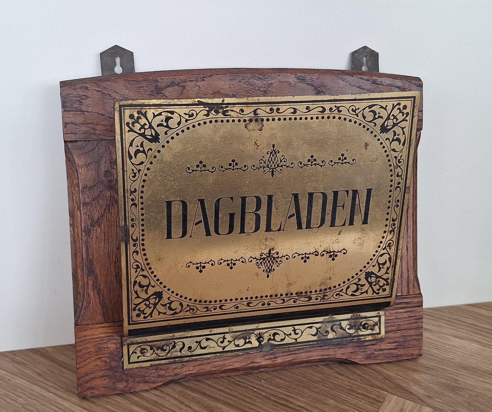 Antieke Art Nouveau krantenhouder eikenhout/messing ca 1920, Ophalen of Verzenden
