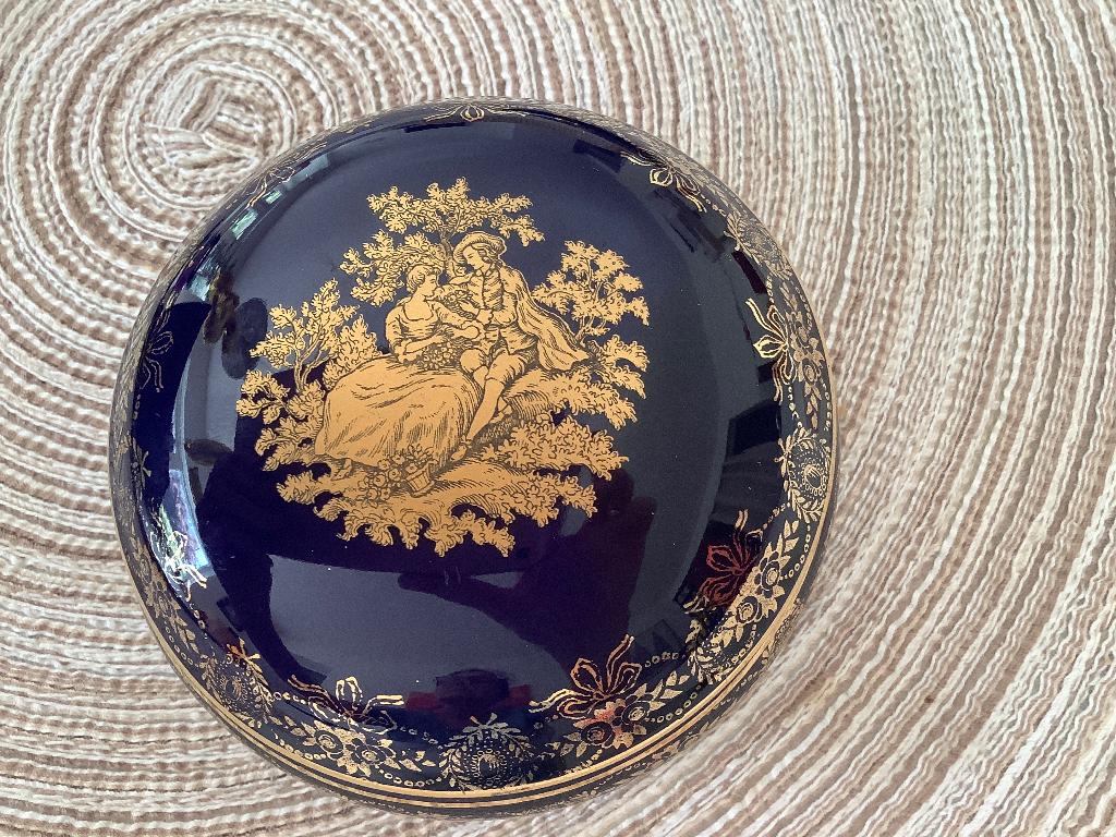 Limoges porselein kobaltblauw potje en  kannetje doosje, Antiek en Kunst, Ophalen of Verzenden