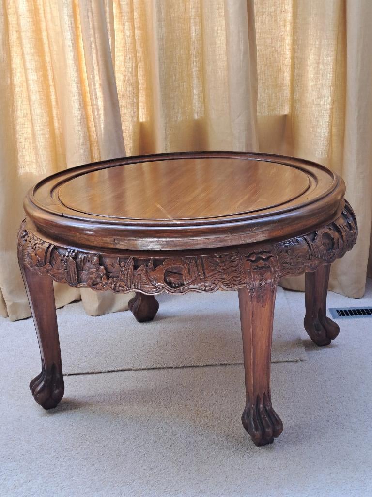 Teak houten tafel, Gebruikt, 50 tot 100 cm, Vintage houtsnijwerk uit India, Minder dan 50 cm