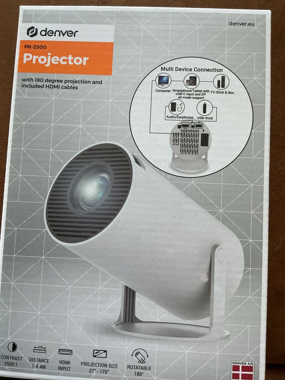Denver PR-2500 Projector Full HD (1080p) met 180 graden proj, Ophalen, Nieuw, LED, Full HD (1080)