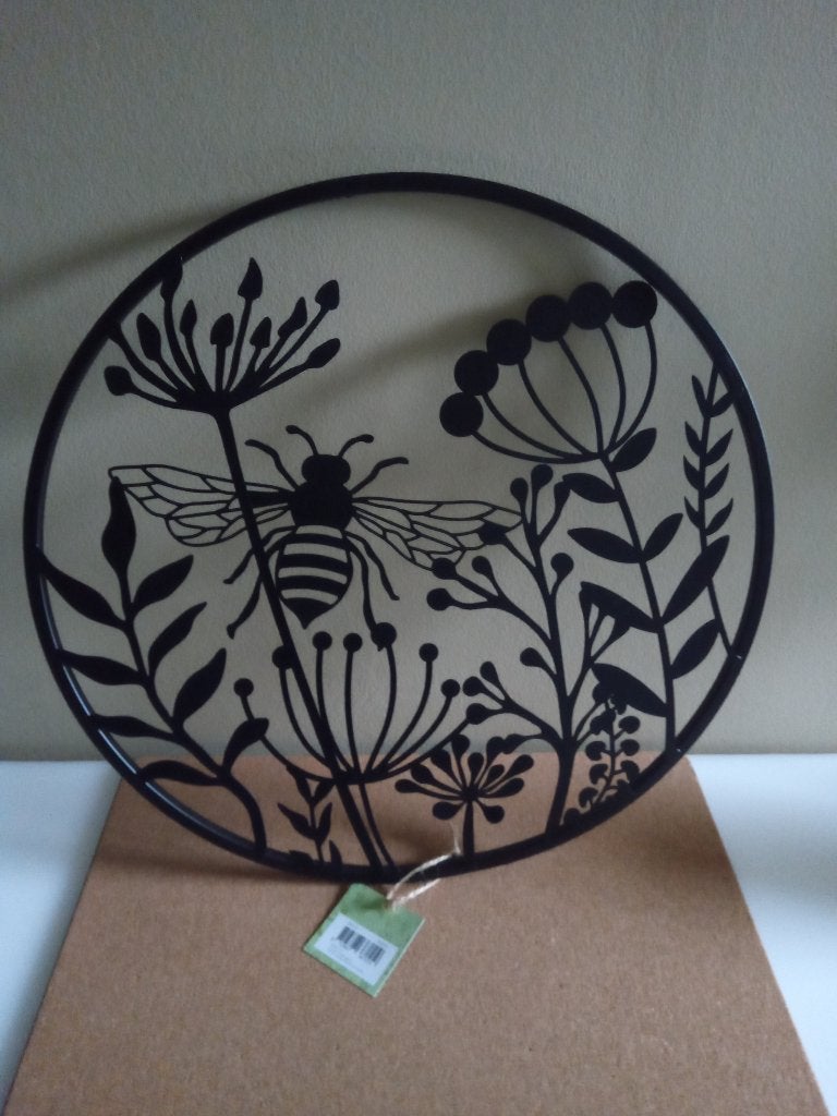 te koop nieuwe wanddecoratie bloemen met bij metaal 40 cm, Ophalen, Metaal, 40 cm, Wandhanger