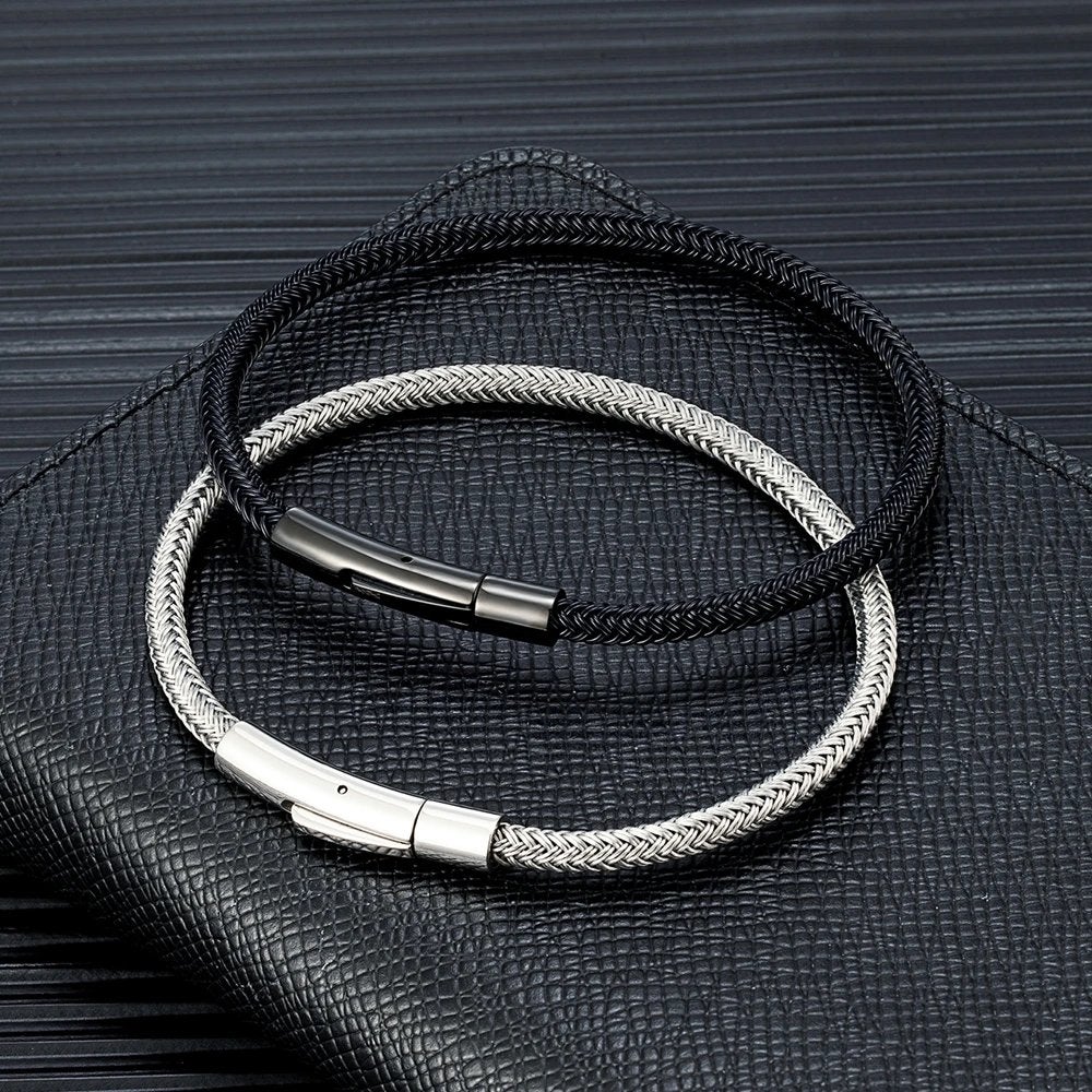 Zwarte Zilveren Stalen Heren Kabel Armband, Sieraden, Tassen en Uiterlijk, Verzenden, Nieuw, Overige kleuren, Staal