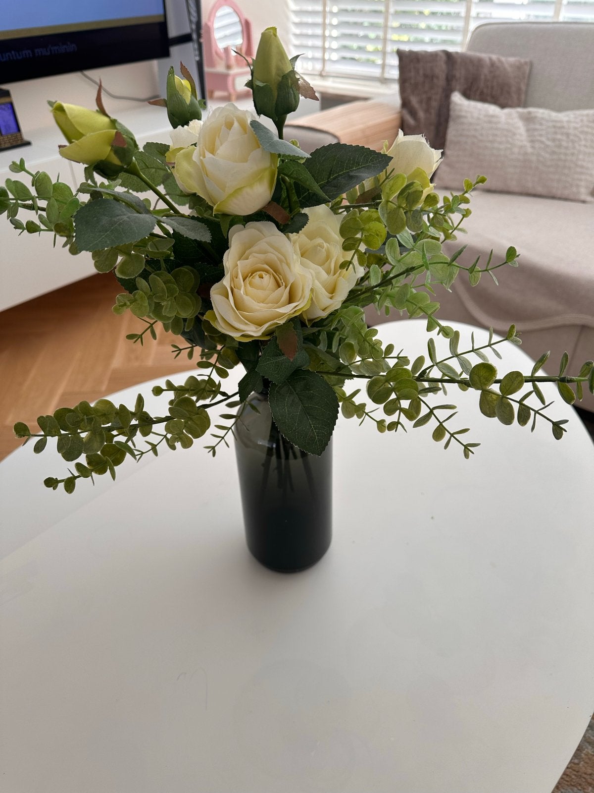 Zwarte glazen vaas van IKEA met kunstbloemen, Ophalen, Zwart, Inclusief decoratie, Glas