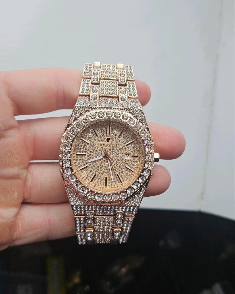 Audemars Piguet iced out moissanite, Ophalen of Verzenden, Zo goed als nieuw, Zwart, Android