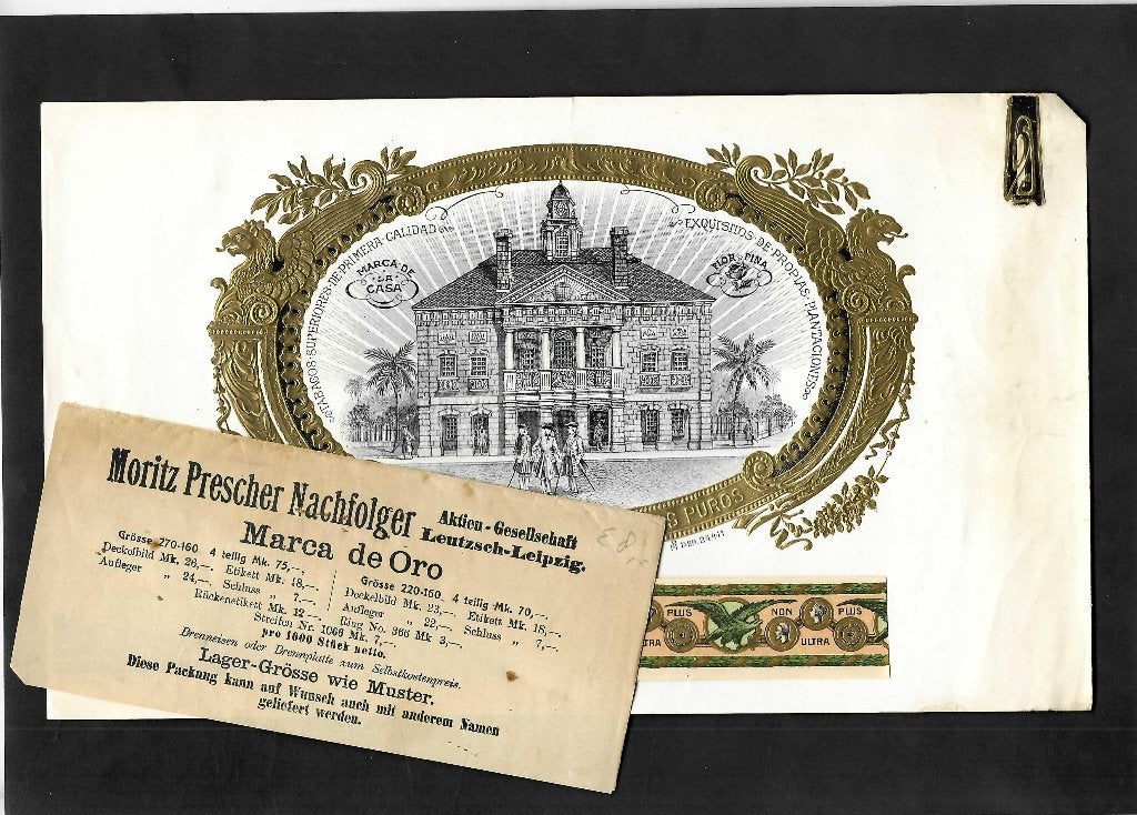 Moritz Prescher   set etiket  Marca de oro, Verzamelen, Ophalen of Verzenden, Gebruikt, Sigarenbandjes
