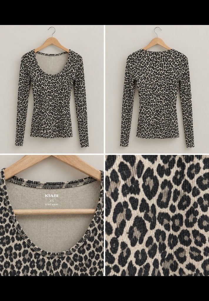 panterprint shirtje lange mouwen maat XS/S/M, Kleding | Dames, Bruin, Verzenden, Zo goed als nieuw, Kiabi
