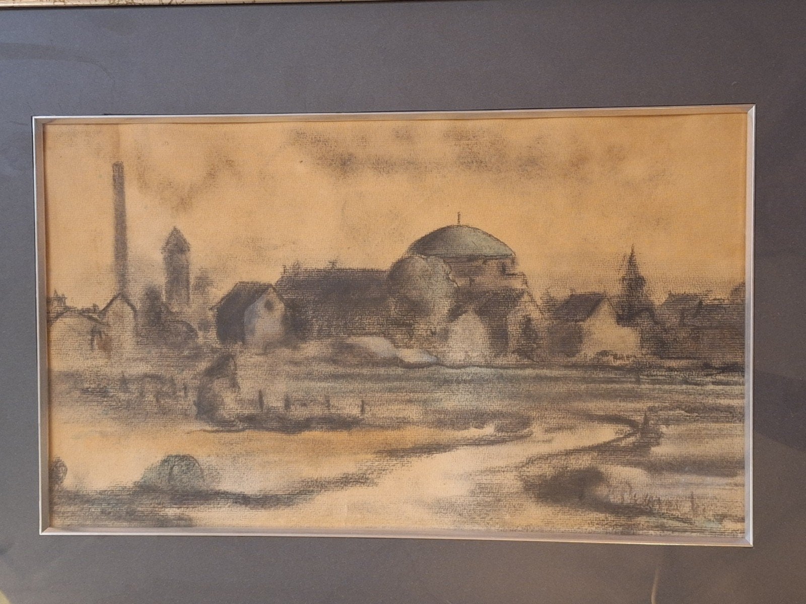 Pasteltekening Paul Permeke - Landschap met gebouwen, Ophalen of Verzenden