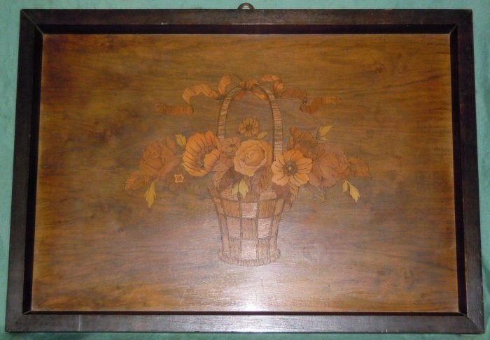 Antiek dienblad met marqueterie inlegwerk, Gebruikt, Ophalen of Verzenden, Met opstaande rand, Dienblad