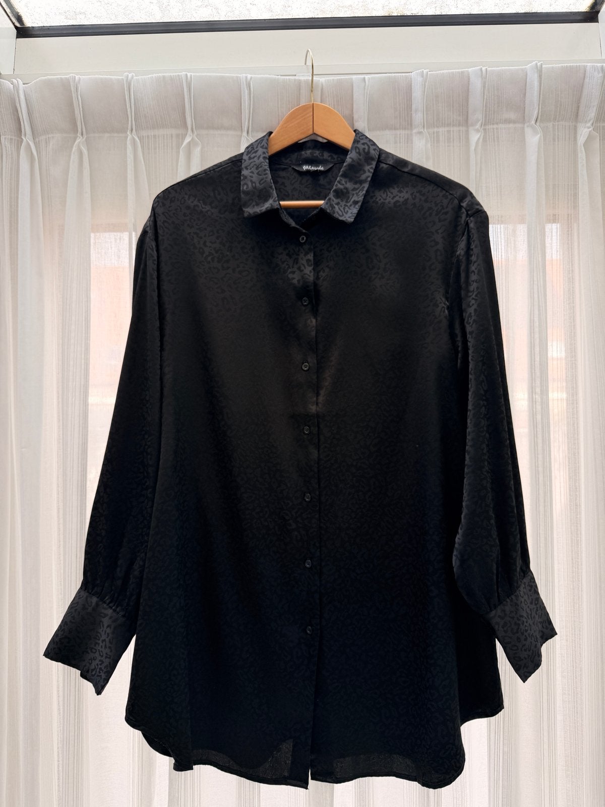 MSmode Zwarte Blouse met Luipaardprint Maat 46, Ophalen of Verzenden, Zo goed als nieuw, Maat 46/48 (XL) of groter, Zwart