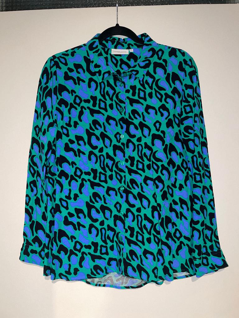 Fabienne Chapot groen blauwe panter print blouse top mt L, Kleding | Dames, Blauw, Maat 42/44 (L), Ophalen of Verzenden, Zo goed als nieuw
