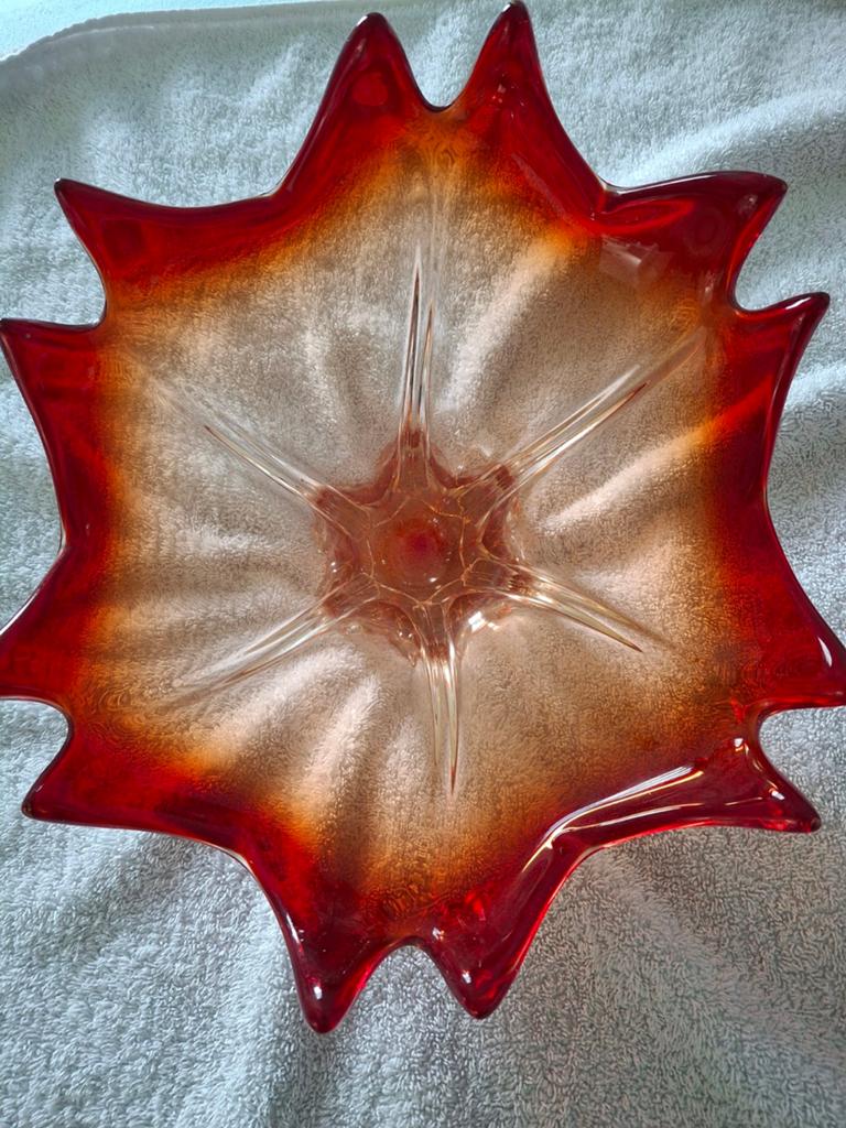 Murano fruitschaal, 27 cm diameter, rood/oranje glas, Huis en Inrichting, Woonaccessoires | Schalen en Manden, Ophalen of Verzenden