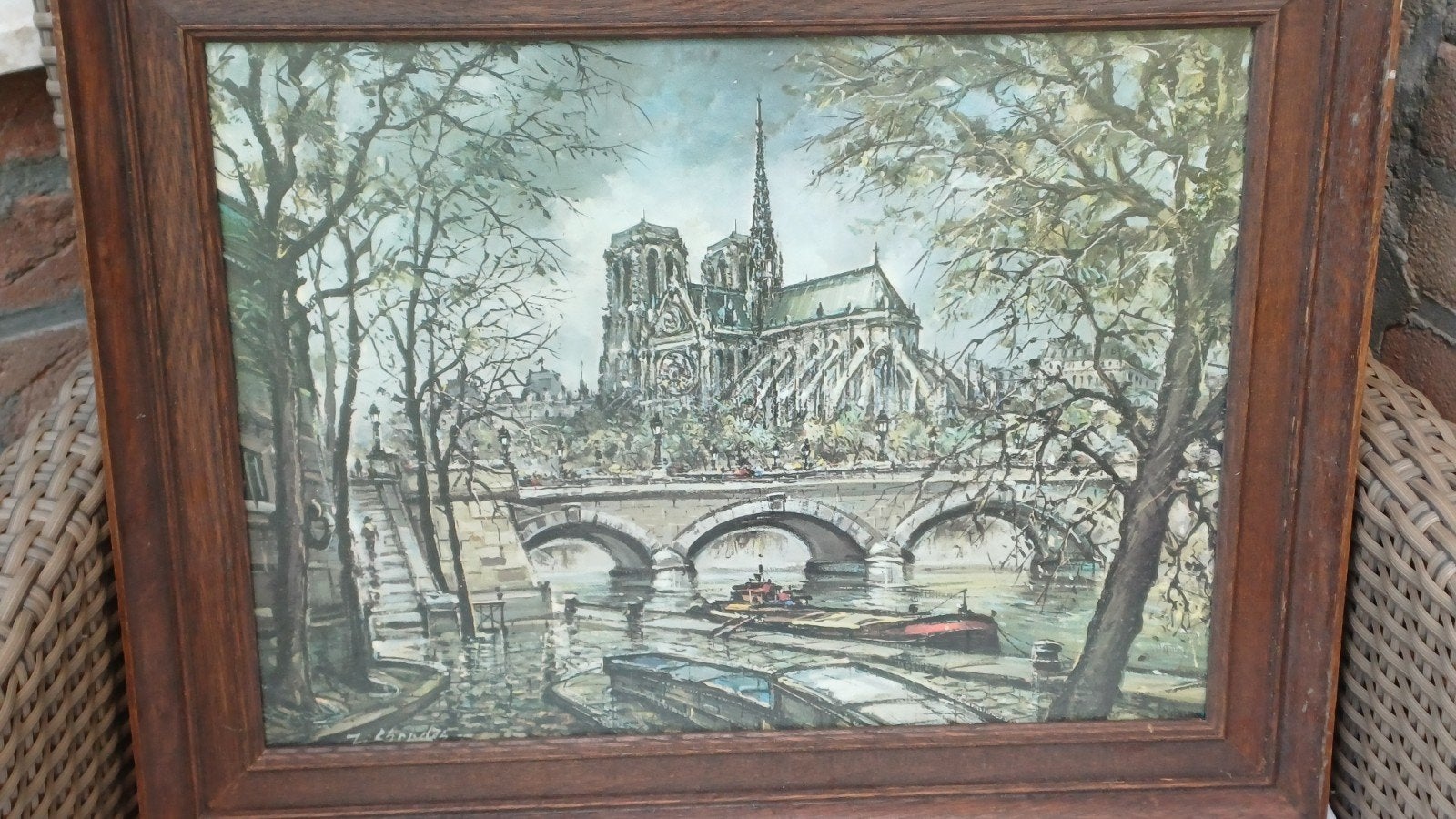 Vintage schilderij Notre Dame Parijs, ca. 43x34cm, Ophalen