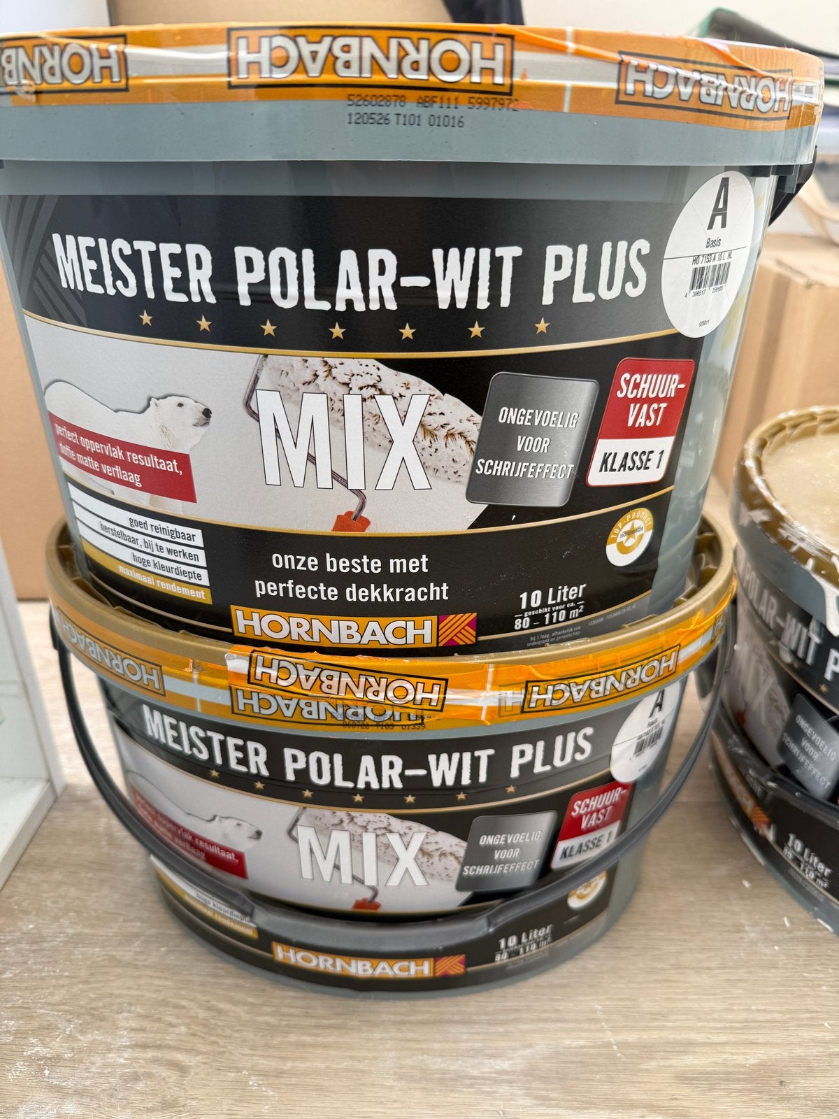 HORNBACH Meister Polar-Wit Plus Verf - 2x Nieuw, 1x Gebruikt, Wit, Ophalen of Verzenden, 10 tot 15 liter, Verf