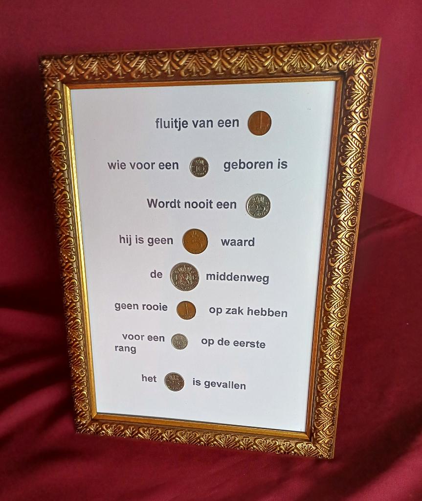 oude spreukbord  in mooie lijst 34 x 25 cm, Ophalen of Verzenden