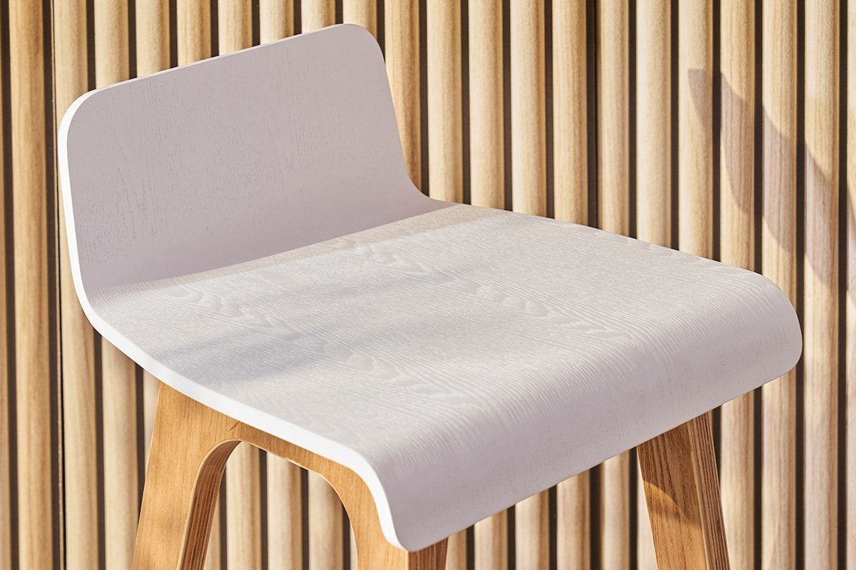 4 Miliboo BALTIK barkrukken – Scandinavisch – 65 cm, Ophalen, Gebruikt, Met voetsteun, 60 tot 90 cm